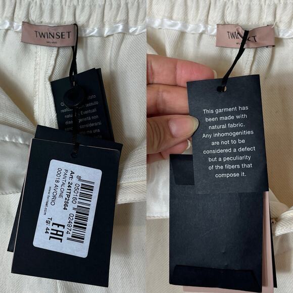 Twinset Linen Twill Cargo Trousers Ivory Cotton & Linen Pants, size IT 44/US M - Picture 7 of 9